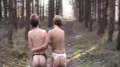 Sara and Jade strip in the woods