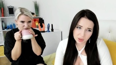 Two sexy amateur brunette lesbian babes making out