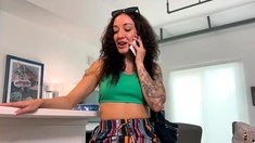 Brunette with foot fetish rubs big dick with her feet in POV