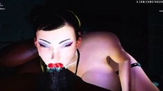 Chun-Li gets a mouthful of cum then sucks on a huge sweaty