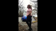 Crossdresser outside jerk off