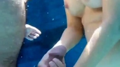 Girl pulling my cock underwater