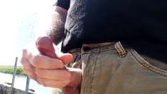 Jerking off at public boat ramp---Cum Shot