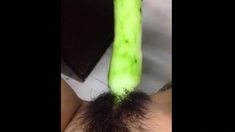 Horney Chinese student shape cucumber as cock and fuck herse